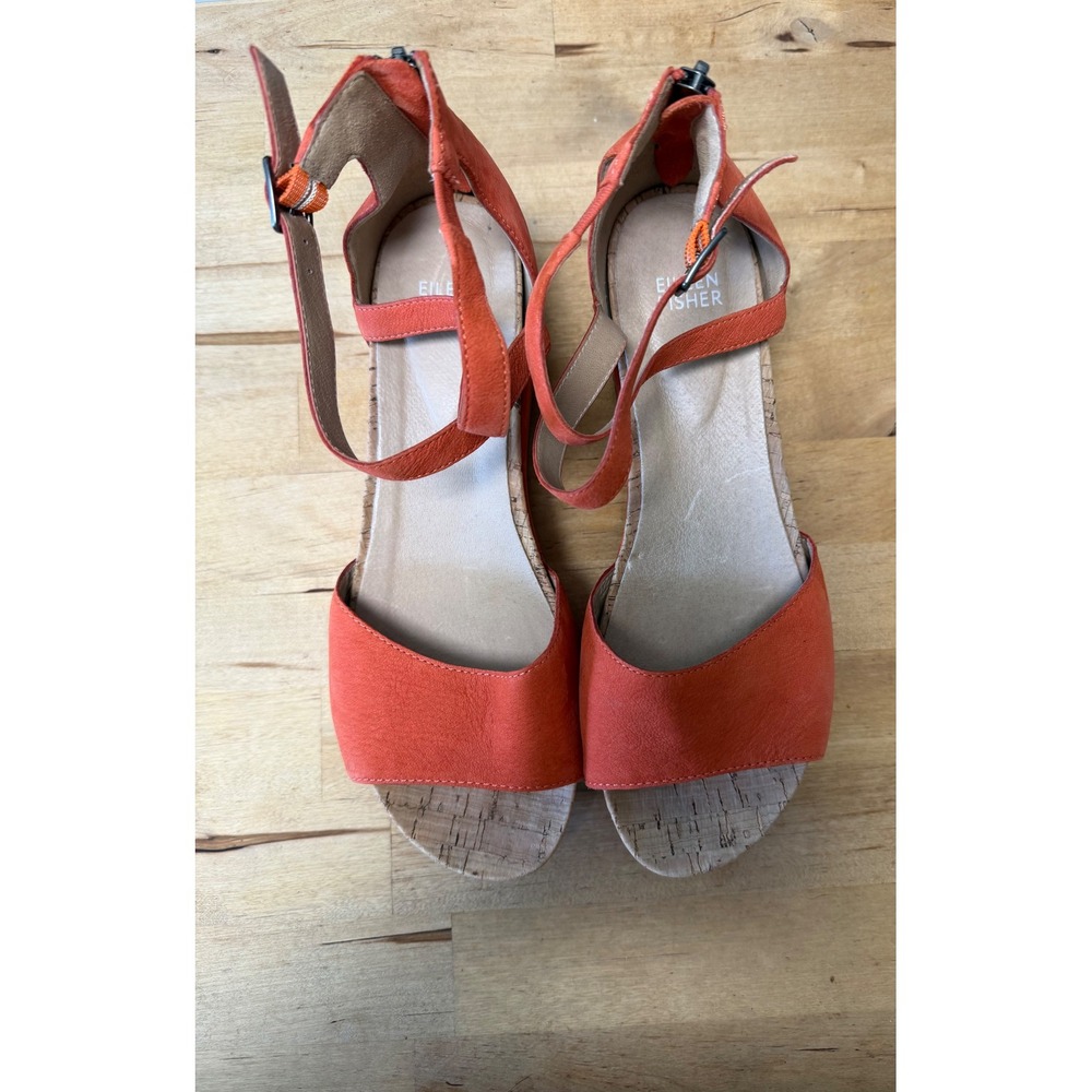 NWOT/Box Eileen‎ Fisher Orange Suede Cork Platform Wedge Sandals Womens 8.5